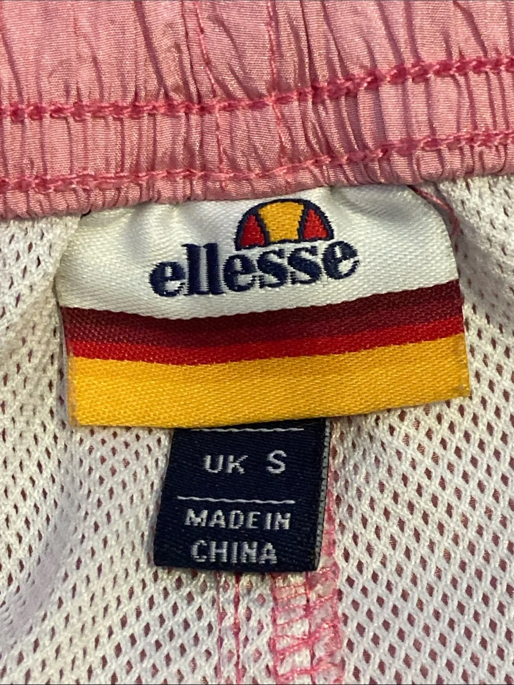 ellesse Mens Pink Colorblock Swim Trunks Retro Athletic Shorts Small